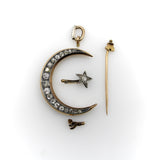 14K Gold Victorian Crescent Moon and Star Convertible Pendant Brooch Pendant, Charm Kirsten's Corner