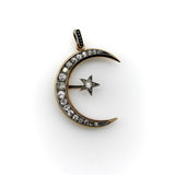 14K Gold Victorian Crescent Moon and Star Convertible Pendant Brooch Pendant, Charm Kirsten's Corner
