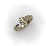 14K White Gold Hand Engraved Lucky Nail Ring with Diamonds Ring Kirsten's Corner