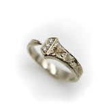 14K White Gold Hand Engraved Lucky Nail Ring with Diamonds Ring Kirsten's Corner