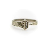 14K White Gold Hand Engraved Lucky Nail Ring with Diamonds Ring Kirsten's Corner