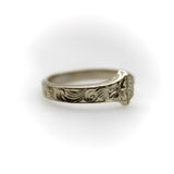 14K White Gold Hand Engraved Lucky Nail Ring with Diamonds Ring Kirsten's Corner