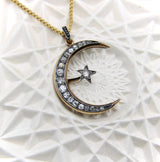 14K Gold Victorian Crescent Moon and Star Convertible Pendant Brooch Pendant, Charm Kirsten's Corner