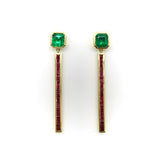 18K Gold Zambian Emerald and Ruby Dangle Earrings earrings Kirsten's Corner