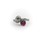 Platinum Edwardian Diamond and Ruby Toi et Moi Ring Ring Kirsten's Corner