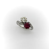 Platinum Edwardian Diamond and Ruby Toi et Moi Ring Ring Kirsten's Corner