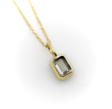 18K Gold 1/2 Carat Emerald Cut Diamond Collett Set & Black Rhodium Necklace