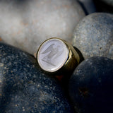 Vintage White Chalcedony Eagle Intaglio 14K Gold Signet Ring ring Kirsten's Corner