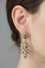 Early Victorian 18K Gold Diamond Earrings with Leaf and Ribbon Motif w/ 6 Carats Earrings Kirsten's Corner