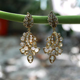 Early Victorian 18K Gold Diamond Earrings with Leaf and Ribbon Motif w/ 6 Carats Earrings Kirsten's Corner