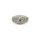Art Deco Platinum Diamond Emerald and Pave Diamond Ring ring Kirsten's Corner