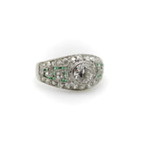 Art Deco Platinum Diamond Emerald and Pave Diamond Ring ring Kirsten's Corner