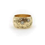 Victorian 14K Gold Hand-Engraved Celestial Themed Band or Ring with Diamonds ring Kirsten's Corner
