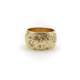 Victorian 14K Gold Hand-Engraved Celestial Themed Band or Ring with Diamonds ring Kirsten's Corner