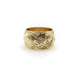 Victorian 14K Gold Hand-Engraved Celestial Themed Band or Ring with Diamonds ring Kirsten's Corner