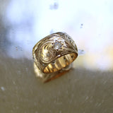 Victorian 14K Gold Hand-Engraved Celestial Themed Band or Ring with Diamonds ring Kirsten's Corner