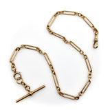 Victorian 9K Gold Trombone Link Chain with T-Bar, Spring Ring, and Dog Clip Chain Kirsten's Corner
