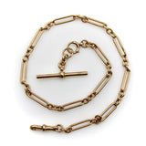 Victorian 9K Gold Trombone Link Chain with T-Bar, Spring Ring, and Dog Clip Chain Kirsten's Corner