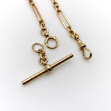 Victorian 9K Gold Trombone Link Chain with T-Bar, Spring Ring, and Dog Clip Chain Kirsten's Corner