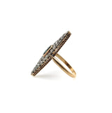 14K Gold Early Victorian Navette Ring with Pave Diamonds and Central Sapphire jewelry Kirsten's Corner