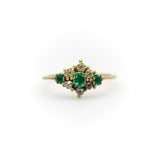 18K Gold Victorian Delicate Old Mine Cut Diamond and Emerald Ring Ring Kirsten's Corner