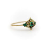 18K Gold Victorian Delicate Old Mine Cut Diamond and Emerald Ring Ring Kirsten's Corner