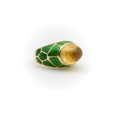 Vintage 18K Gold Citrine Cabochon and Green Enamel Roberto Legnazzi Ring ring Kirsten's Corner