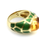 Vintage 18K Gold Citrine Cabochon and Green Enamel Roberto Legnazzi Ring ring Kirsten's Corner