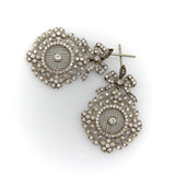 Edwardian 18K White Gold Pave Diamond Earrings with Bows and Floral Medallions Earrings Kirsten's Corner