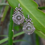 Edwardian 18K White Gold Pave Diamond Earrings with Bows and Floral Medallions Earrings Kirsten's Corner