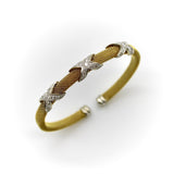 Vintage 14K Gold Woven Cuff Bracelet with Diamond X Details Bracelet Kirsten's Corner