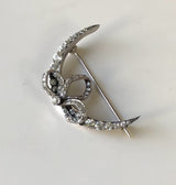 Victorian Old Mine Cut Diamond Crescent Moon with Bow Brooch
