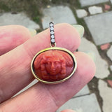 14K Gold Signature Victorian Coral Winged Angel Pendant with Diamonds