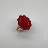 Retro 14K Gold Coral Cabochon Cluster Ring