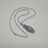 Art Deco 14K Gold Filigree Pendant Necklace with Diamonds and Sapphires