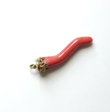 18K Gold Capped Victorian Large Coral Cornicello Pendant