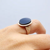 14K Rose Gold Victorian Blue Banded Agate Ring Ring Kirsten's Corner