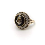 14K Etruscan Revival Mourning Ring w/ Onyx Disc & Pearl Grape Cluster Ring Kirsten's Corner Jewelry