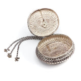 19th Century Indian Silver Repousse Oval Flower Box Box Kirsten's Corner Jewelry