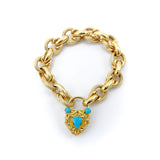 18K Gold Georgian Turquoise Heart Padlock & Bracelet Bracelet Kirsten's Corner Jewelry