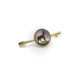 14K Gold Reverse Painted Essex Crystal Antelope Pin Brooch Kirsten's Corner