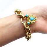 18K Gold Georgian Turquoise Heart Padlock & Bracelet Bracelet Kirsten's Corner Jewelry