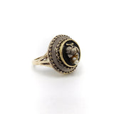 14K Etruscan Revival Mourning Ring w/ Onyx Disc & Pearl Grape Cluster Ring Kirsten's Corner Jewelry