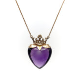 9K Gold Edwardian Amethyst & Pearl Crowned Heart Necklace Necklace Kirsten's Corner