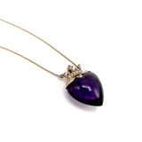 9K Gold Edwardian Amethyst & Pearl Crowned Heart Necklace Necklace Kirsten's Corner