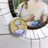 Victorian Enamel Miniature Portrait Medallion with 14K Gold Chain Charm Kirsten's Corner Jewelry