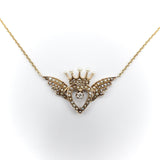 Signature Victorian 14K Gold Winged Heart and Crown Necklace with Pearls and Diamond Necklace Kirsten's Corner Jewelry