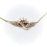 Signature Victorian 14K Gold Winged Heart and Crown Necklace with Pearls and Diamond Necklace Kirsten's Corner Jewelry