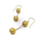 18K Gold Etruscan Revival Double Ball Dangle Earrings Earrings Kirsten's Corner Jewelry