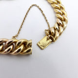 French Victorian 18K Gold Curb Link with Coral Cabochon and Diamond Halo Bracelet Kirsten's Corner